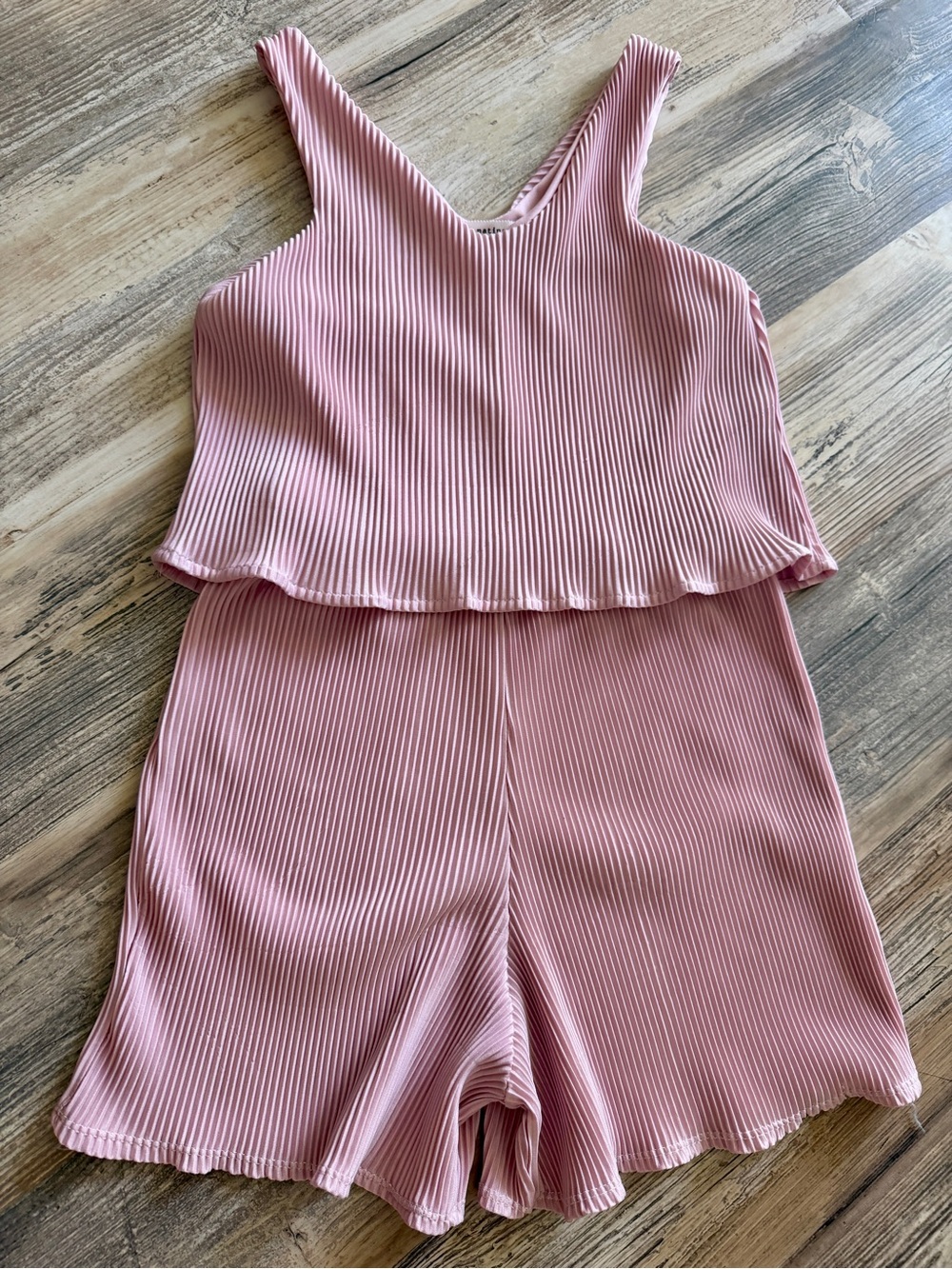 Girls Pink Ribbed Two-Piece Set - Brand Unspecified
